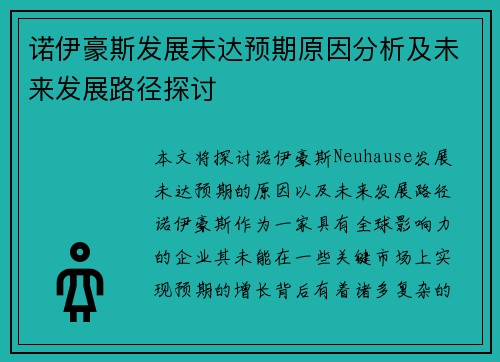 诺伊豪斯发展未达预期原因分析及未来发展路径探讨 诺伊豪斯发展未达预期原因分析及未来发展路径探讨